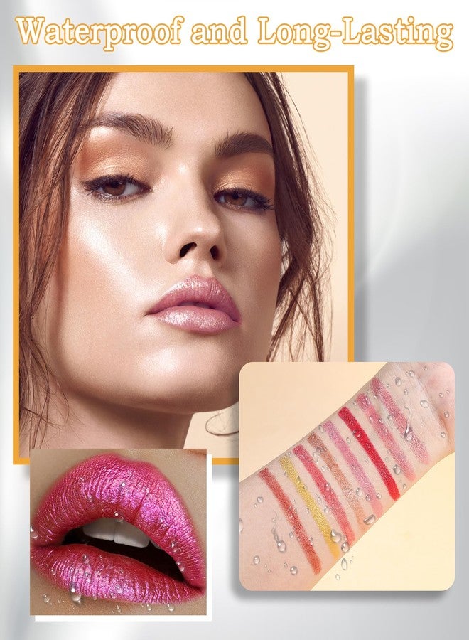 LYSdefeu Brown Glitter Lipstick Lip Liner,Shimmer Metallic Matte Long-Lasting Waterproof Non-stick Lip Stain Tint,High Pigmented Lip Gloss Full Coverage lipcolor Pen,Christmas Makeup Gift for Women-05 - Image 5